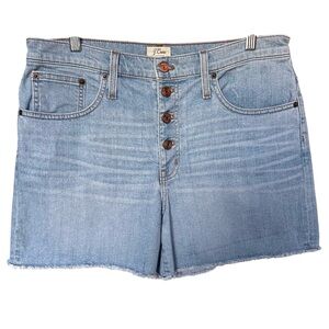 J. Crew High-Rise Exposed Button Fly Denim Shorts Raw Hem Light Wash Size 30